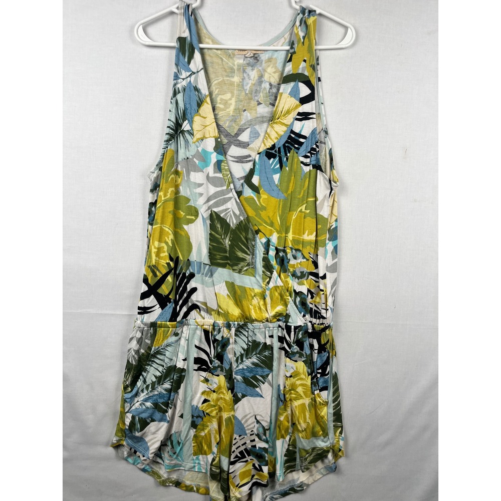 Green Dragon Romper Womens Large L Tropical Palm Leaf Surplice V-Neck GD8QB37